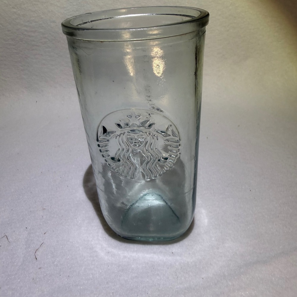 Starbucks 16oz triangle recycled glass cold cup with embossed siren logo no lid